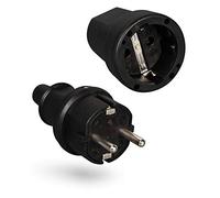 ABSINA Fiche mâle et prise femelle électrique en caoutchouc - Jeu de fiches mâle et femelle avec protection anti courbures, noir, 250V, 16A, IP20 usage intérieur - Fiche electrique
