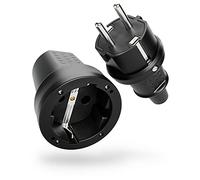ABSINA Fiche mâle et prise femelle électrique en caoutchouc - Jeu de fiches mâle et femelle avec protection anti courbures, noir, 250V, 16A, IP20 usage intérieur - Fiche electrique