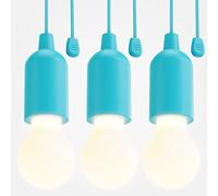 ABSINA Lampe LED à piles,Bleu,3xPull Light 1 W,Avec interrupteur à tirette et piles,Lumière blanche chaude,Lumière mobile idéale pour le jardin, la tente, le camping, la garde-robe, les fêtes