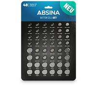 ABSINA Pack de 48 Assortiment Pile Bouton Alcalines & Lithium - 2X AG1 LR621, 2X AG3 LR41, 4X AG4 LR66, 4X AG10 LR1130, 4X AG13 LR44, 2X CR2016, 2X CR2025, 4X CR2032-1,5V & 3V Pile Bouton étanches