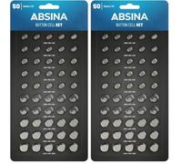 ABSINA Pack de 50 Assortiment Pile Bouton - 10x AG1 LR621, AG4 LR66, AG10 LR1130 / 15x AG3 LR41 / 5X AG13 LR44 - Piles Boutons Assortiment 1,5V - Piles Plates - Pile Montre (Lot de 2)