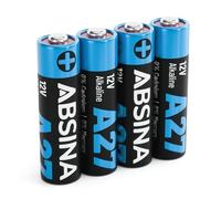 ABSINA Pile 27A 12V Alkaline pour telecommande Portail, ouvre-Porte | Lot de 4 - garage et bien plus - Pile A27 12V Alcaline mini étanche durable - Piles, 27A, V27A