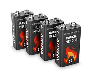 ABSINA Pile 9V alcalines | Lot de 4 - Piles 9V longue duree et étanches - pour détecteurs d'incendie, monoxyde carbone