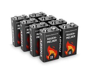 ABSINA Pile 9V alcalines | Lot de 8 - Piles 9V longue duree et étanches - pour détecteurs d'incendie, monoxyde carbone