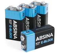Absina Pile 9V Bloc alcaline – Durable et anti‑fuite – Longue durée – Lot de 4