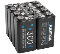 ABSINA Pile 9V Rechargeable 300 à Faible Auto-Décharge | Lot de 8 - Piles NiMH avec 8,4V & au Minimum 270mAh - Batterie 9V Rechargeable - Pile rectangulaire 6F22