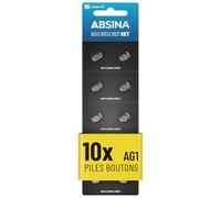 ABSINA 10x Pile AG1 LR621-1,5V Alcaline étanche avec Longue durée - LR60 / SR60 / 1175S0 / 164/602 / 364 / V30 / SR621 / SR621SW - Pile Bouton AG1, Piles LR621 pour Montre
