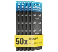 ABSINA Pile AG4 LR66 377-1,5V Alcaline étanche & Longue durée | Lot de 50 - SG4 / V4GA / G4A / 4GA / L626 / 177 / LR626 - Pile montre, SR626SW pour, 377, AG4, 377