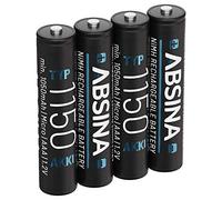 ABSINA Pile Rechargeable AAA 1150 NiMH | Lot de 4 - Piles AAA rechargeables 1,2V & min. 1050 mAh - pour appareils à haute consommation Accu idéales téléphone DECT