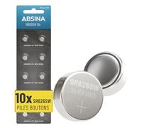 ABSINA 10x Pile SR626SW pour Montre 1,55V oxyde d'argent - Pile Bouton SR626SW étanches et Longue durée - 377 / SR66 / SR626 / 626 / AG4