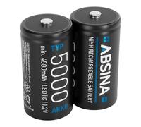ABSINA Pile Type C Rechargeable 5000 à Faible Auto-Décharge | Lot de 2 - Pile LR14 C NiMH rechargeable avec 1,2V & au minimum 4500mAh - Piles Rechargeables C, C, C, baby C