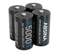 ABSINA Pile Type C Rechargeable 5000 à Faible Auto-Décharge | Lot de 4 - Pile LR14 C NiMH rechargeable avec 1,2V & au minimum 4500mAh - Piles Rechargeables C, C, C, baby C