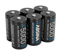 ABSINA Pile Type C Rechargeable 5000 à Faible Auto-Décharge | Lot de 6 - Pile LR14 C NiMH rechargeable avec 1,2V & au minimum 4500mAh - Piles Rechargeables C, C, C, baby C