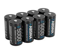ABSINA Pile Type C Rechargeable 5000 à Faible Auto-Décharge | Lot de 8 - Pile LR14 C NiMH rechargeable avec 1,2V & au minimum 4500mAh - Piles Rechargeables C, C, C, baby C