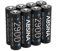 ABSINA Piles Rechargeables AA 2900 NiMH 1,2V & Min. 2650mAh | Lot de 8 - Piles AA rechargeables pour appareils à haute consommation - Pile rechargeable flash, manettes Wii & Xbox
