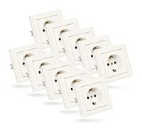 ABSINA Prise de courant à contact de protection pour encastrement - 10x prise murale blanche 250V AC, 16A, IP20 y compris cadre, insert d'encastrement et cache - prise de courant Schuko, cache-prise