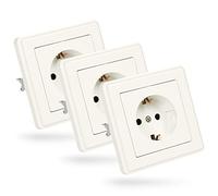 ABSINA Prise de courant à contact de protection pour encastrement - 3x prise murale blanche 250V AC, 16A, IP20 y compris cadre, élément d'encastrement et cache - prise de courant Schuko, cache-prise