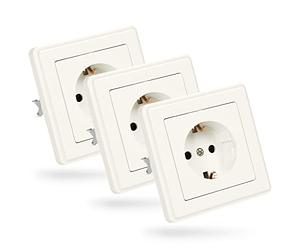 ABSINA Prise de courant à contact de protection pour encastrement - 3x prise murale blanche 250V AC, 16A, IP20 y compris cadre, élément d'encastrement et cache - prise de courant Schuko, cache-prise