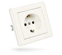 ABSINA Prise de courant à contact protection pour encastrement | Prise murale blanche 250V AC, 16A, IP20 y compris cadre, insert d'encastrement et cache - Schuko encastrée, cache-prise