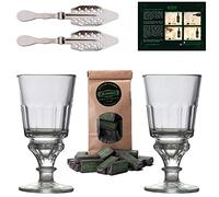 Absinthe Set d'Accessoires de ALANDIA | 2X Verres avec Reservoir | 2X Cuillères d'Absinthe | 1x Sachet de Sucre