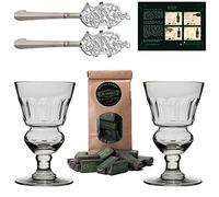 Absinthe Set d'Accessoires Pontarlier Premium de ALANDIA | 2x Verres avec Reservoir | 2x Cuillères | 1x Sachet de Sucre