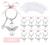 ABSOFINE Lot de 20 anges gardiens et 20 sachets en organza rose pour invités, mariage, baptême, Noël, anniversaire, confirmation