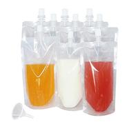 ABSOK 30 sachets de boissons, réutilisable récipients transparents pour sachets de smoothie, robustes et étanches à fermeture manuelle, pour bouteilles de jus congelé, entonnoir en plastique (350 ml)
