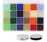ABSOK Lot de 14400 petites perles en verre pour loisirs créatifs bracelets, colliers, travaux manuels, fabrication de bijoux avec deux cordons transparents de