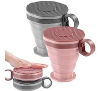 ABSOK Lot de 2 gobelets pliables en silicone, gobelets de voyage pliables avec couvercles en plastique, ensemble de gobelets portables réutilisables adaptés pour le camping et la randonnée