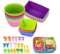 ABSOK Lot de 60 intercalaires en silicone pour boîte à bento, accessoires de boîte à bento, doublures de cupcakes en silicone, séparateurs de boîte à lunch Bento avec pics alimentaires pour contenants