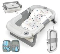 absolove Baignoire pour bébé, pliable, 8 en 1, coussin de bain pour bébé, antidérapant, trou de drainage, PP + TPE, pour nouveau-né, dès 0 à 24 mois, gris