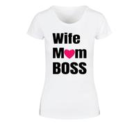 ABSOLUTE CULT T-shirt 'Mother's Day - Wife Mum Boss' rose / noir / blanc, Taille L