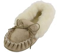 ABSOLUTE FOOTWEAR Mocassins à Enfiler en Peau de Mouton avec Manchette en Laine et Semelle en Caoutchouc Fabriqué au Royaume-Uni - Beige - Beige, 39 EU