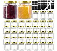 Absolutu Lot de 40 bocaux en verre 100 ml Couvercles métal Étiquettes Réutilisables Bocaux mini confiture Couvercles hexagonaux Épices Bonbons Marinage Mariage