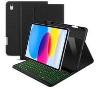 ABSONE Étui avec clavier pour iPad A16 11e et 10e génération - 7 couleurs rétroéclairé amovible sans fil avec porte-crayon - Pour iPad A16 11" Gen 2025 10e génération 10,9" 2022 - Noir