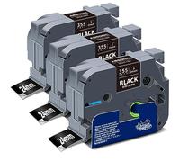 Absonic Lot de 3 rubans d'étiquettes TZ-355 24 mm blanc sur noir de remplacement pour Brother TZe-355 2,5 cm TZe Tz 0,94 mm laminés avec étiqueteuse Brother P Touch PT-D610BT PTD600 PTP710BT PTP700