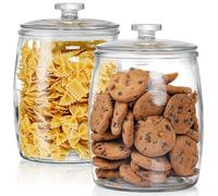 Absovetu Lot de 2 grands bocaux de conservation en verre avec couvercles à poussoir - 2 litres - Bocaux à bonbons avec couvercles hermétiques - Bocaux à biscuits ronds pour céréales, pâtes, bonbons,