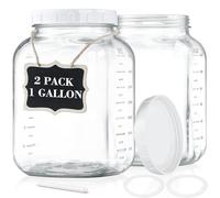 Absovetu Lot de 2 grands bocaux de rangement en verre avec couvercles hermétiques de 4,3 litres - Bocaux à décapage carrés à large ouverture pour levain, farine, spaghetti, pâtes