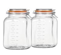 Absovetu Lot de 2 grands bocaux hermétiques en verre avec couvercle à clipser - 4,2 l - Bocaux Mason à large ouverture pour pâtes, spaghetti, biscuits, café, kimchi sucré, marinade