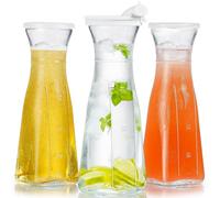 Absovetu Lot de 3 carafes à eau en verre avec couvercles - 1 litre - Pichet à eau en verre avec couvercles pour réfrigérateur, jus, lait avec bec verseur en silicone pour thé glacé, vin, limonade