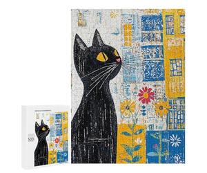Abstract Black Cat Art Print Puzzle 500 Pièces Educa Jouet en Bois Cadeau Unique Décoration Intérieure Jeu Éducatif Challenge Toy Adultes Et Enfants À Partir De 14 Ans 500 PCS