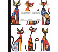 Abstract Cats Composition Notebook | 7.5x9.25 in | 110 Pages | College Ruled Lines | Colorful Pattern Design for School, College & Creative Writing