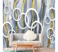 Abstract Courbes Dorées Cercles Personnalité Papier Peint 3D Installation Facile Intissé Tapisserie Bureau Salon Canapé Chambre Décoration Murale-200cm×140cm