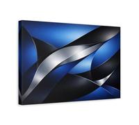 Abstract Curves Blue And Silver - Canvas Wall Art Print 18×12 inch (45×30 cm) - Horizontal / 1.25 inch (3 cm)