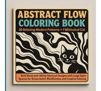 Abstract Flow Coloring Book: 26 Relaxing Modern Patterns + 1 Whimsical Cat: Bold Black-and-White Abstract Designs with Large Open Spaces for Stress Relief, Mindfulness, and Creative Coloring