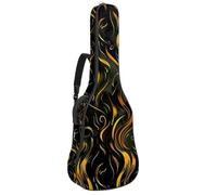 Abstract Golden Fire Sac pour guitare acoustique avec 2 poches, bandoulière réglable et crochet arrière, convient pour guitares électriques, basses et guitares classiques, Feu doré abstrait,