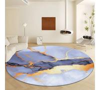 Abstract Marble Texture Golden Veins Round Area Rug Diameter 80 cm, Grey Print Soft Non Slip Rugs - Washable Short Pile Carpet Non Shedding Indoor Carpet for Living Room Bedroom Decor