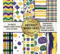 Abstract Mardi Gras Patterned Double-Sided Square Craft Paper 8.5" x 8.5": Decorative Specialty Paper for Scrapbooks, Junk Journals, Origami, Cardmaking