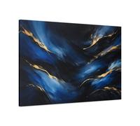 Abstract Modern Fluid Blue And Gold Living Room - Canvas Wall Art Print 36×24 inch (90×60 cm) - Horizontal / 1.25 inch (3 cm)