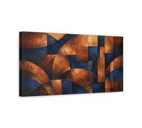 Abstract Modern Geometric Forms Blue And Copper - Canvas Wall Art Print 20×10 inch (50×25 cm) - Horizontal / 1.25 inch (3 cm)